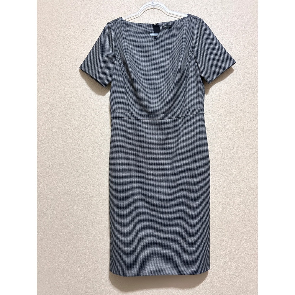 Ann Taylor Gray Houndstooth Midi Sheath Dress